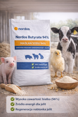 Nordos Butyrate 94% – maślan sodu 94% – dodatek paszowy wspierający jelita – 20kg