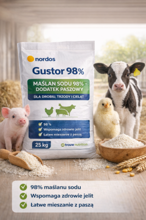 Gustor 98% – maślan sodu 98% – dodatek paszowy dla drobiu, trzody i cieląt – 25 kg